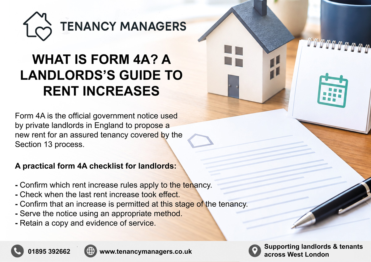Landlord reviewing Form 4A rent increase notice for a rental property in England